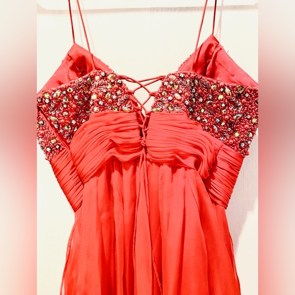 Dave & Johnny Chiffon Embellished Bodice Beaded Red/Orange Mini Dress. CL3 - Picture 8 of 10